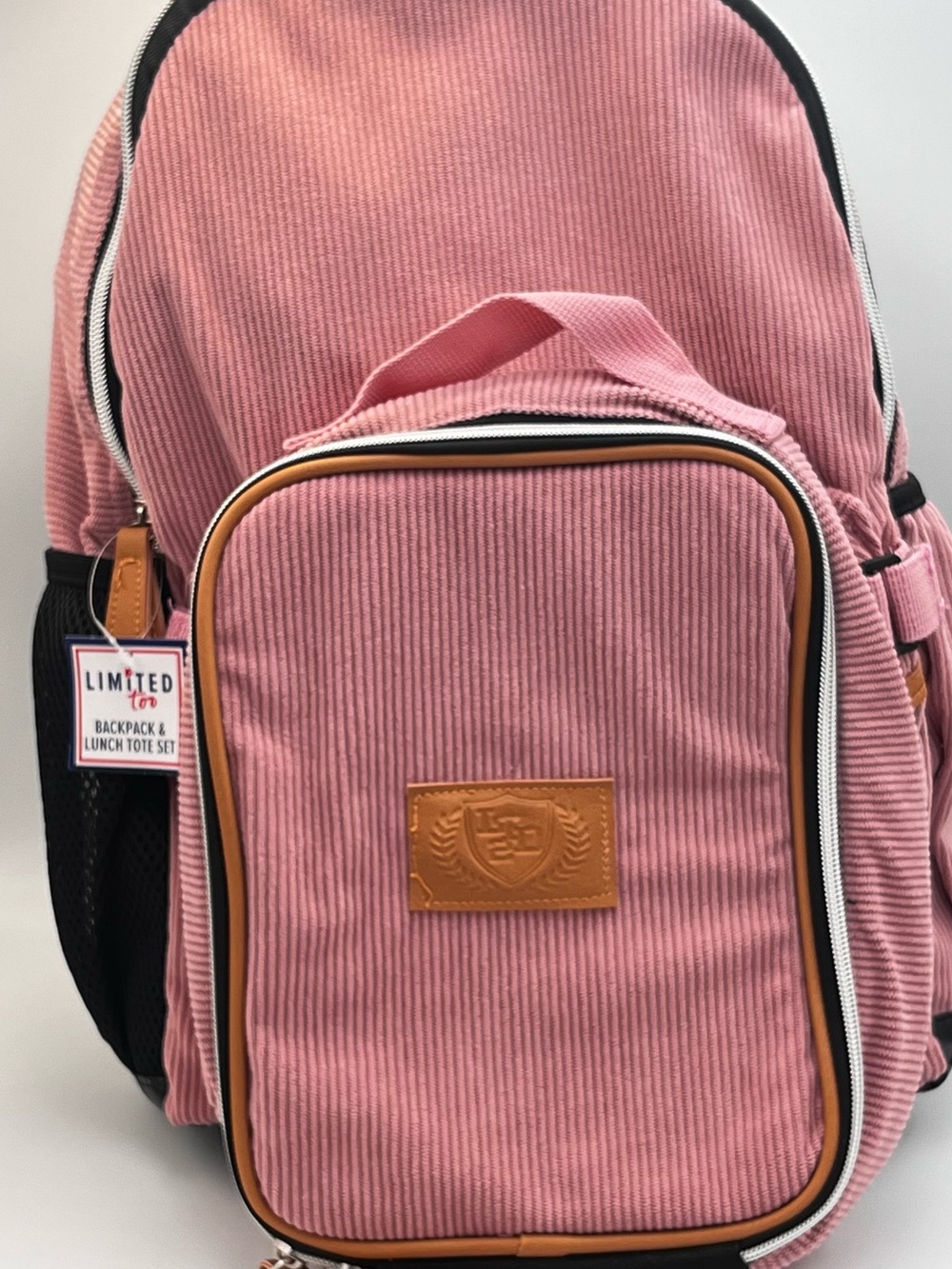 BACK TO SCHOOL Limited Too Blush Pink Corduroy Backpack and Lunch Bag Set
